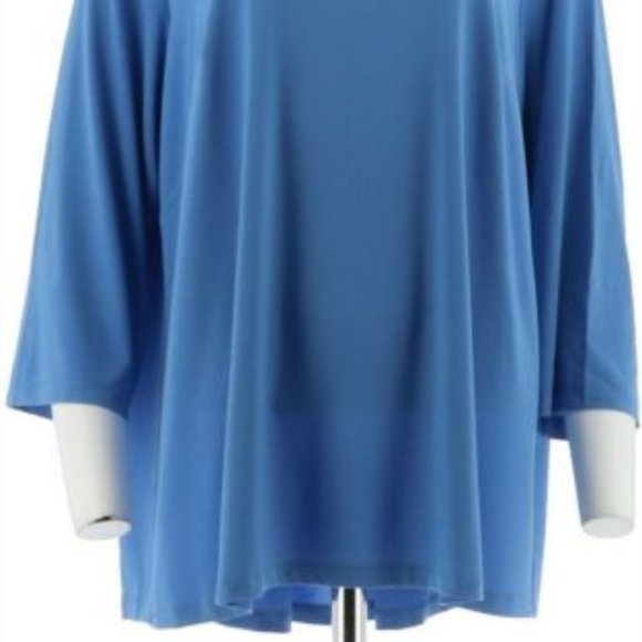 NWT JOAN RIVERS 3/4 SLEEVE PLEATED BACK TOP XXS- FRENCH BLUE - Picture 2 of 10